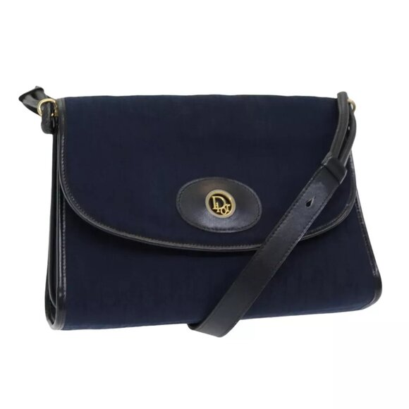 Christian Dior Trotter Canvas Shoulder Bag Navy Auth 77938 - Picture 1 of 16